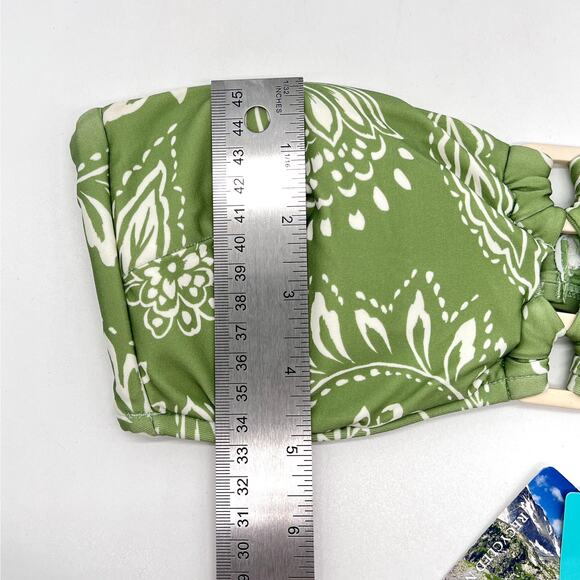 SEAFOLLY Bandeau Bra Bikini Top Women 6 Green Tea Floral Print Ring Details NEW - Picture 10 of 11